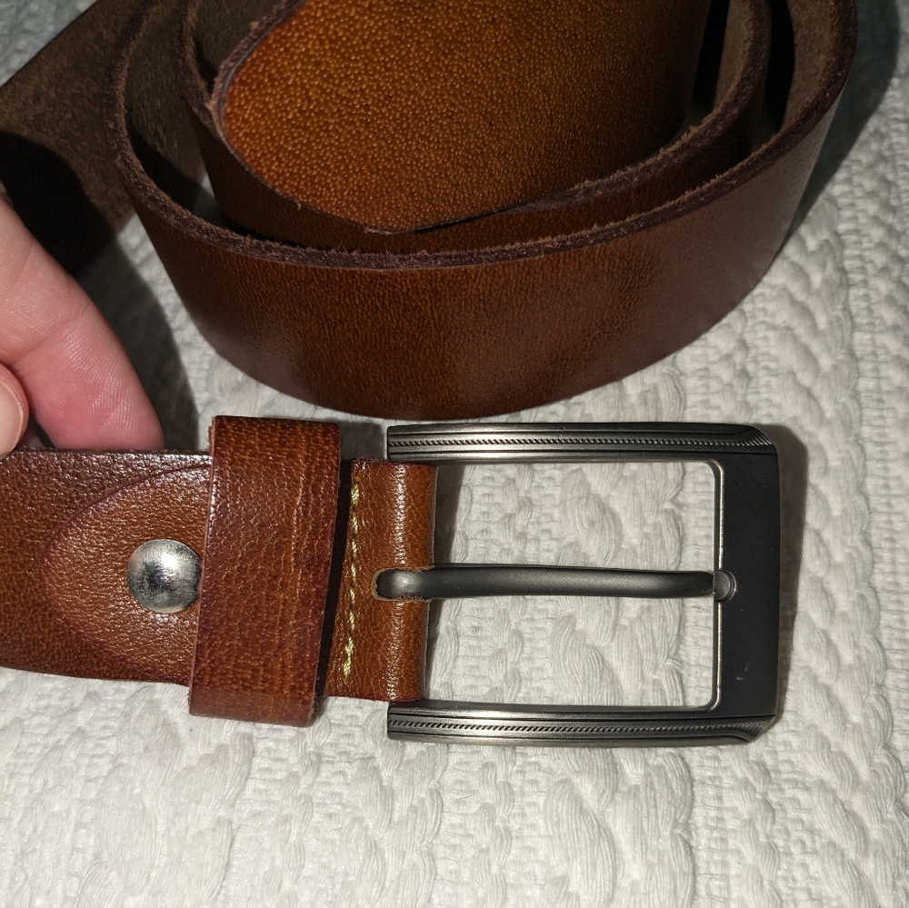 men's belt Genuine Brown Leather with silver hardware 41"-45"